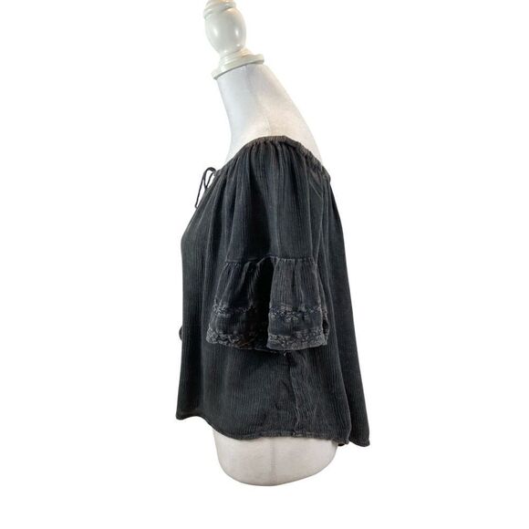 Paper Crane Black Grey Mineral Wash Boho Peasant Blouse Size Small - Picture 4 of 11